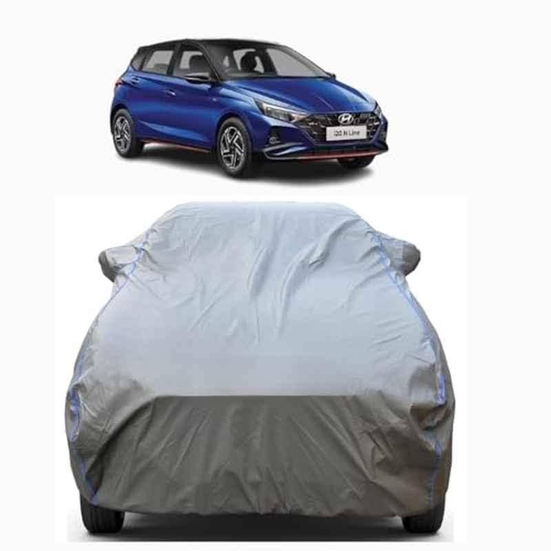 Aarex Auto Polyester Grey 100% Waterproof Car Body Cover with Mirror Pocket, Anti Dust & Triple Stitched for Hyundai i20 (2010 to 2025) Model