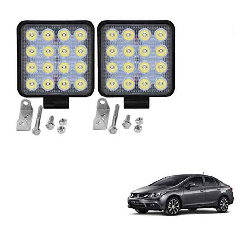 Kozdiko 2 Pcs 48W 16 LED White Bright Beam Square Fog Light Set for Honda Civic, koz_92634