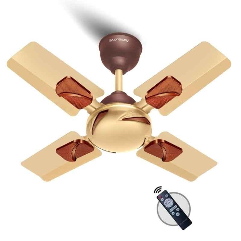 Longway Creta 50W Golden 4 Blade Ceiling Fan with Remote Control, Sweep: 600 mm