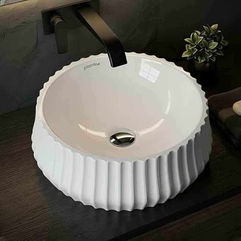 Plantex Canvas 14x14x5 inch Ceramic White Glossy Finish Tabletop Wash Basin for Bathroom, APS-781
