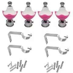 Ojass 10x5cm Plastic & Stainless Steel Pink Curtain Bracket with Support Clamp, KB04PINK (Pack of 4)