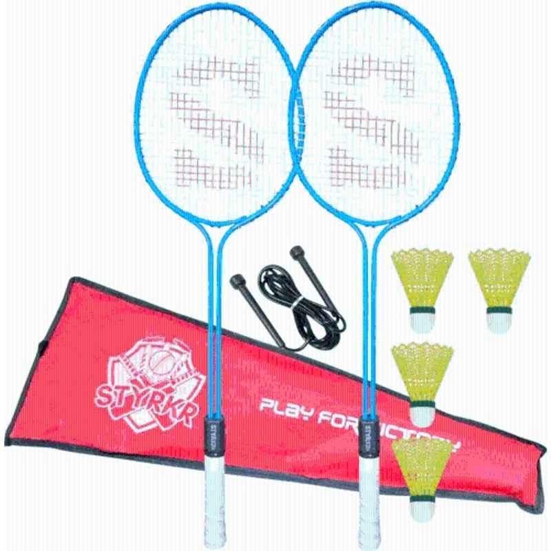 STYRKR Alloy Steel Blue Badminton Racquet Set of 2 Steel Frame with Shuttlecocks 4 &Skipping Rope Badminton Kit