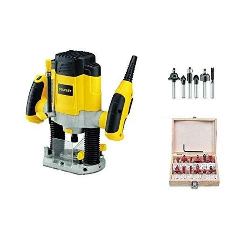 Krost Metal Stanley 1200W 8mm Variable Speed Plunge Router Machine With Free 635 mm Router Bit Set By (Yellow)