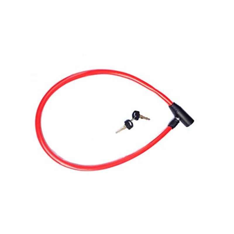 80cm Alloy Steel & Plastic Red Bicycle Wire Lock for Safety with 2 Keys