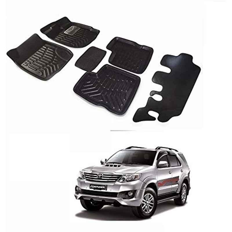 Kozdiko 7 Pcs 4D Black Car Foot Mat Set for Toyota Fortuner, koz_40398