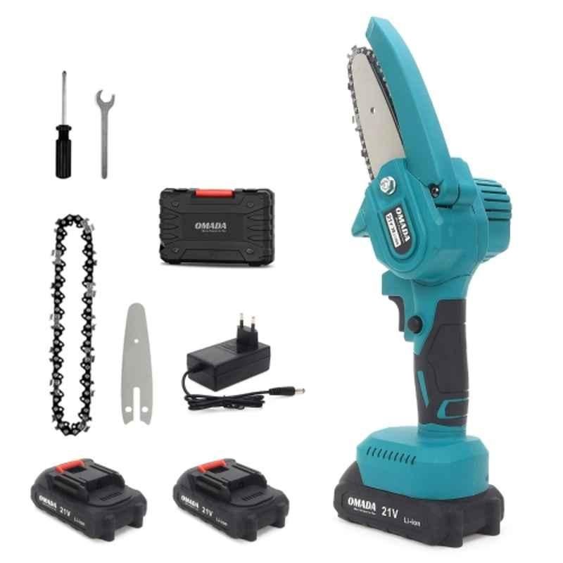 Omada OMD-00039 4 inch 21V 2Ah Cordless Mini Chainsaw Machine with 2 Battery & Charger for Tree Trimming & Branch Wood Cutting