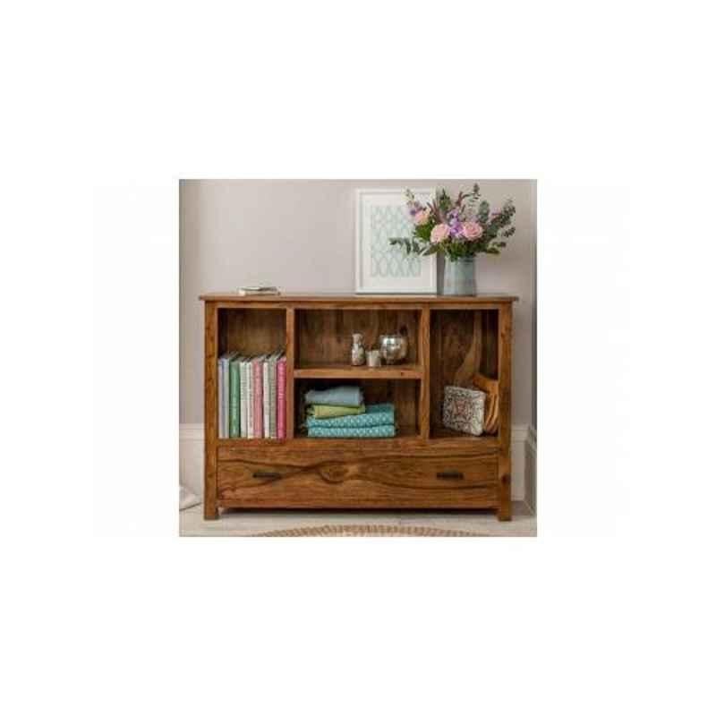Angel Furniture Solid Sheesham Wood Glossy Finish Brown Rectangular Bookcase, AF-217H