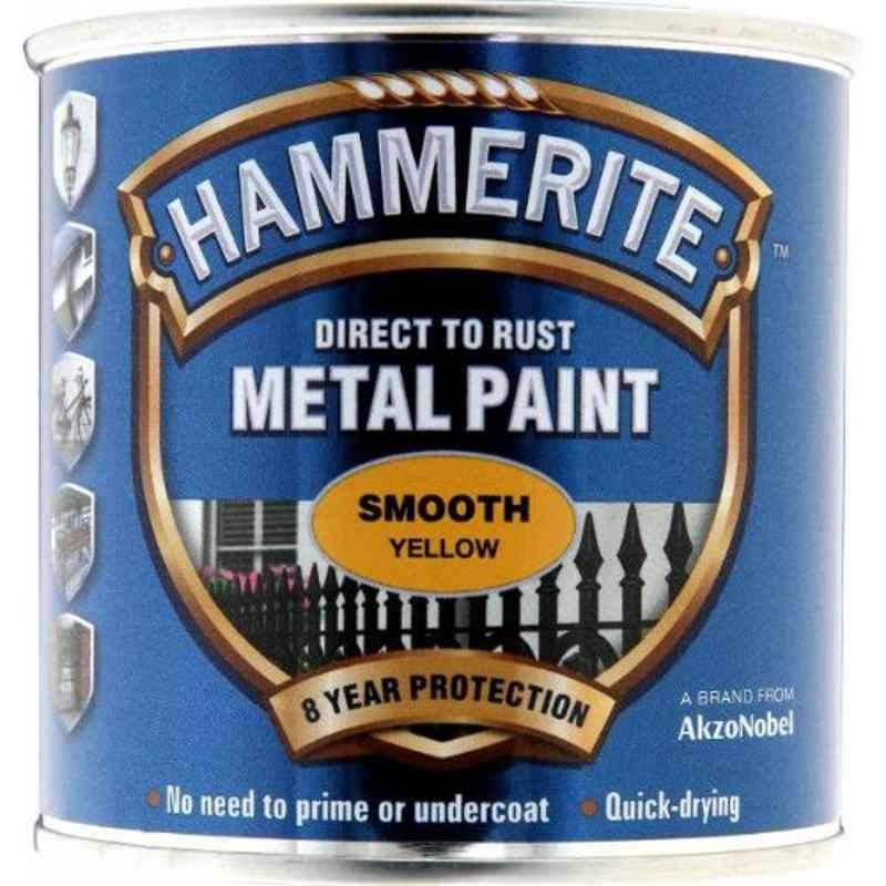 Hammerite 250ml Smooth Yellow Glossy Direct to Rust Metal Paint, 5084874