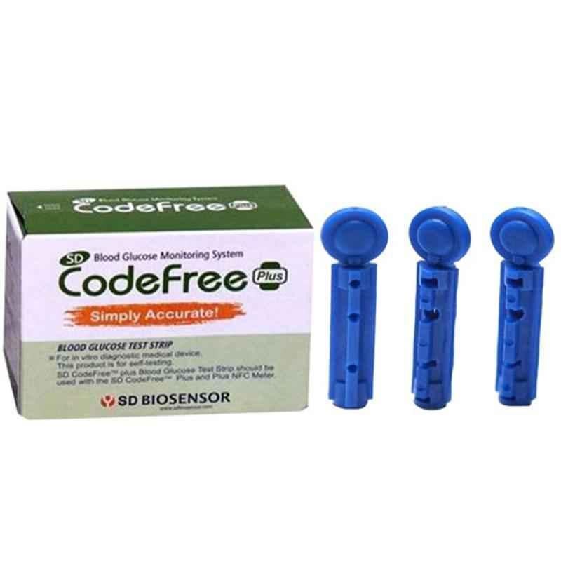 SD Codefree 50 Pcs Blood Glucose Test Strips, 100 Pcs Lancets & Lancing Device Combo