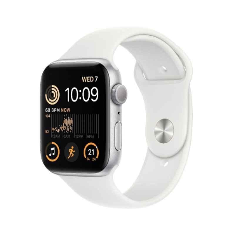 Apple SE 44mm Silver Aluminium Case GPS & Cellular Smart Watch with Regular White Sport Band, MNK23AE/A