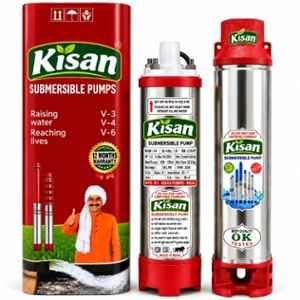 Kisan V4 1HP 15 Stage Single Phase Pure Copper Borewell Submersible Pump with 300ft Head