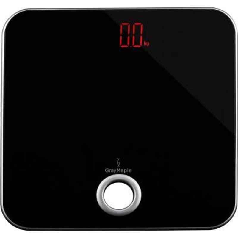 Gray Maple GBS922 5-180kg Black Glass Digital Body Weighing Scale with Silver Ring