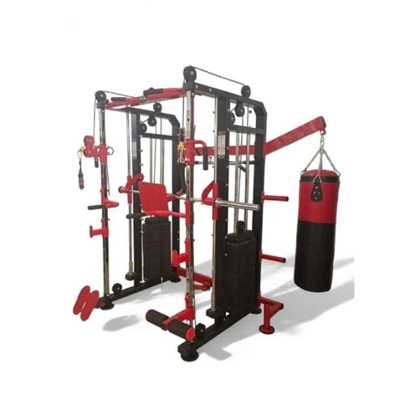 GYM24 Equipment Boxer Alloy Steel Black & Red Multi Functional Trainer Smith Machine & Punching Bag with ISI Mark