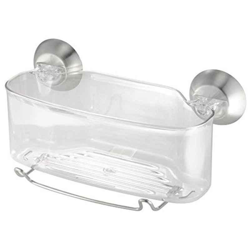 iDesign Forma Plastic Clear Power Lock Suction Shower Basket, 79720