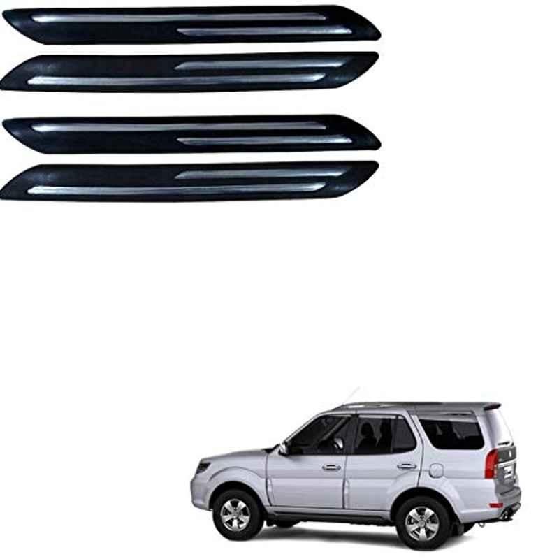 Kozdiko 4 Pcs PVC Black Double Chrome Finish Car Bumper Protector Set for Tata Safari & Grand Dicor