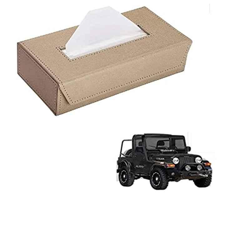 Kozdiko 100 Pulls PU Leather Beige Car Tissue Paper Box with 200 Sheets for Mahindra Thar