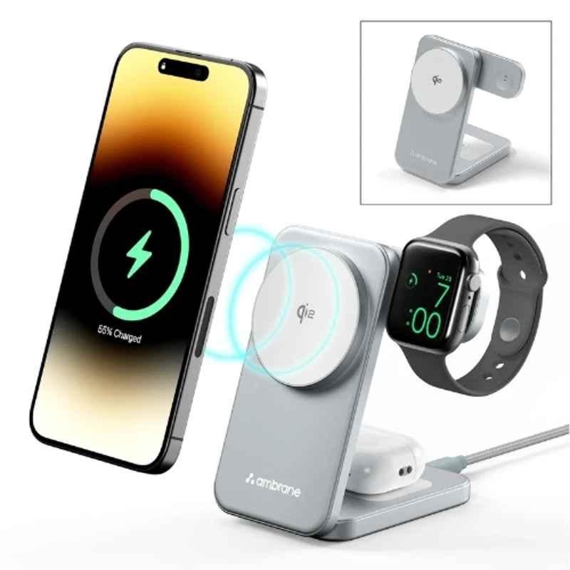 Ambrane AerosynQ Trio 2 Silver 3-in-1 Wireless Charger