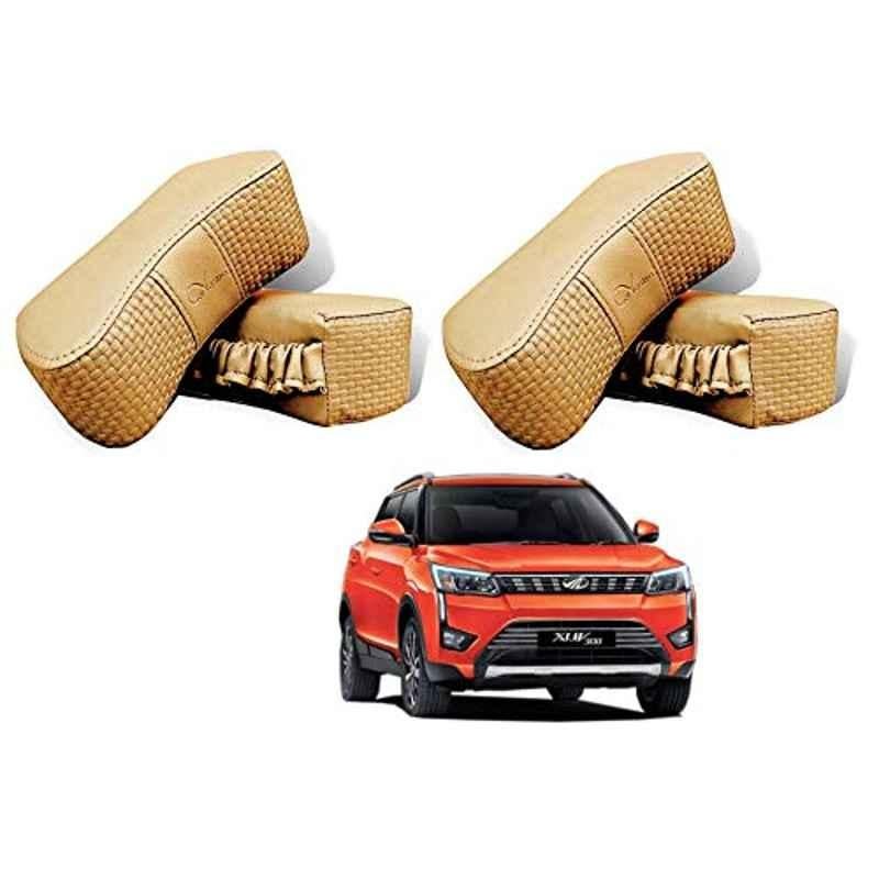 Kozdiko 4 Pcs CV Designer Beige Leatherite Neck Rest Car Cushion Pillow Set for Mahindra XUV 300
