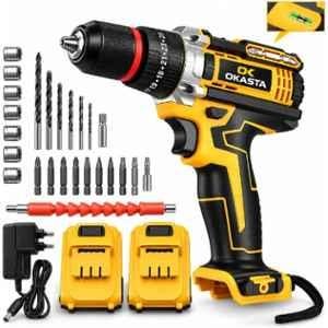 Okasta 21V 1500rpm 10mm Cordless Drill Driver with 2 Lithium-Ion Battery & Keyless Chuck, CDLI12108