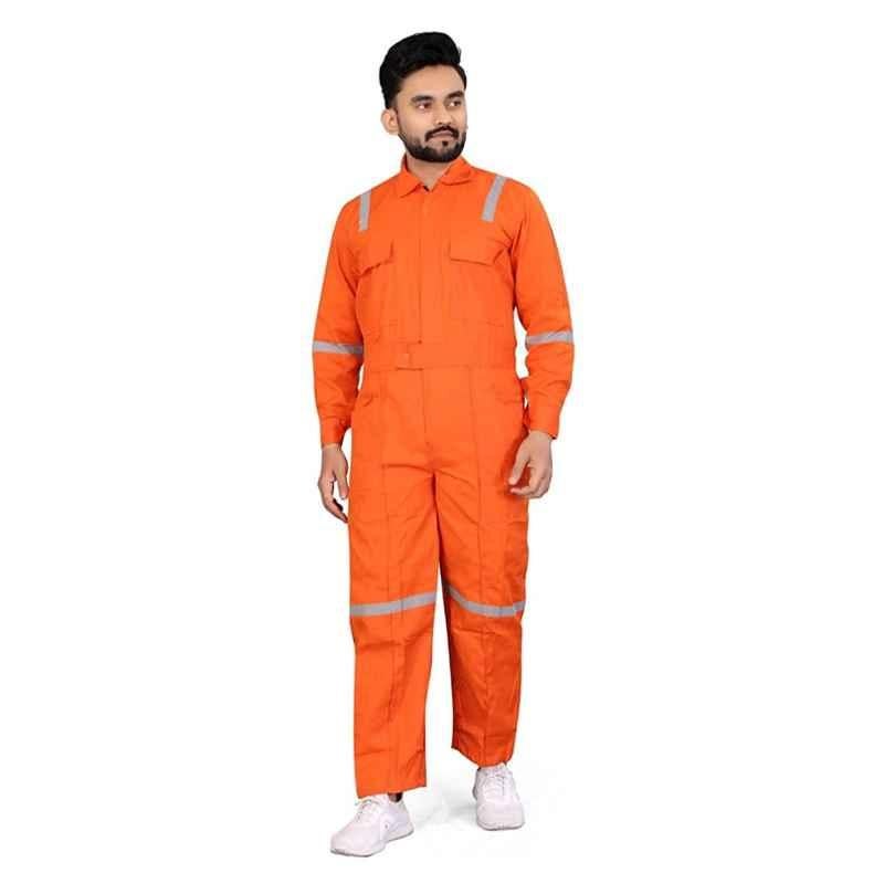 Areevanz 210 GSM Poly Cotton Orange Safety Coverall Boiler Suit with Reflective Tape, Size: 2XL