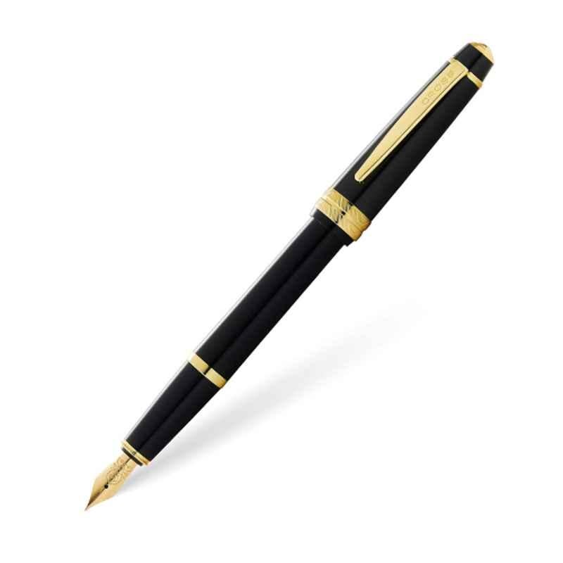 Cross Bailey Black Ink Black Resin & Gold Tone Finish Fountain Pen with 2 Pcs Black Pen Cartridges Set, AT0746-9XF