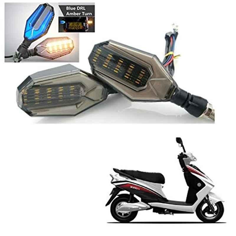Kozdiko 4 Pcs Plastic Front & Rear U Shape Dual Color DRL LED BIke Indicator Set for Okinawa Ridge
