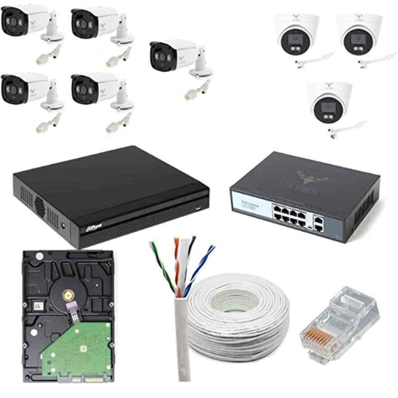 JK Vision 4MP 5 Pcs Bullet 3 Pcs Dome CCTV IP Camera Kit with 8 Channel NVR, 8 Port JK Vision POE, 2TB Hard Disk, Cat6 Cable 100m & 16 RJ45 Connector