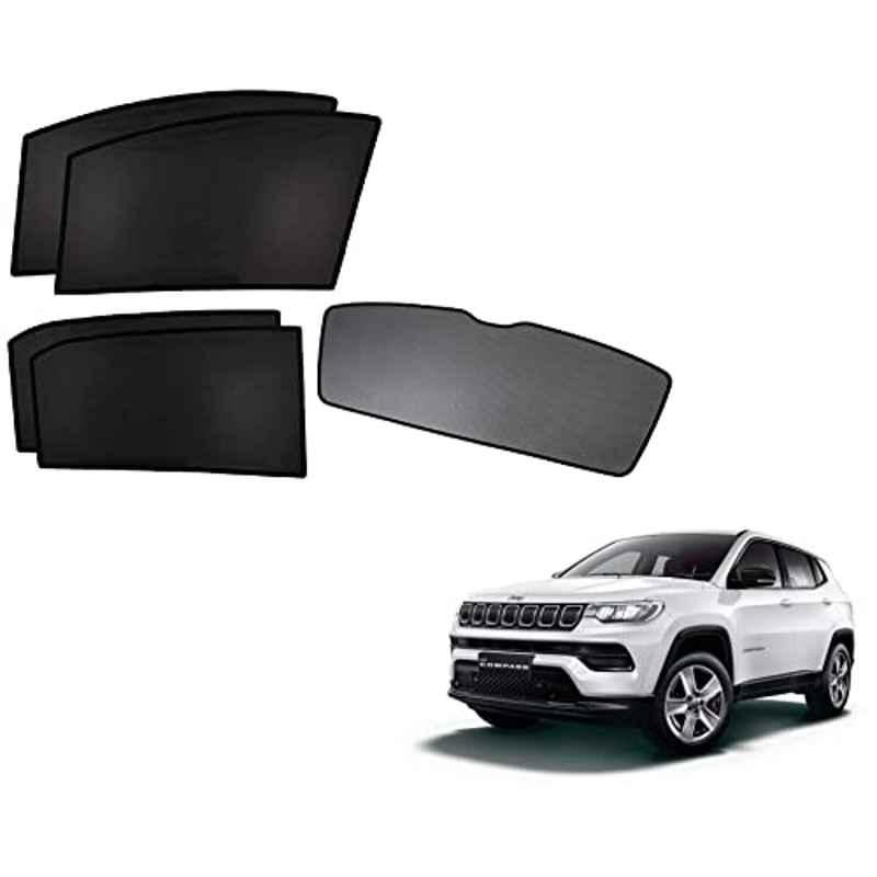 Kozdiko 5 Pcs Polyester Black Non Magnetic Window & Rear Sun Shades Set for Jeep Compass