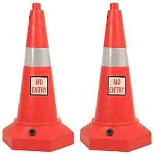 Ladwa 770mm Plastic Red 5kg Heavy Base Road Traffic Safety Cone with No Entry Sign (Pack of 2)