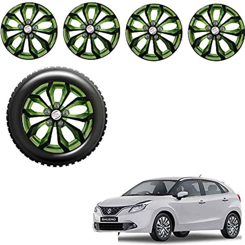 Auto Pearl 4 Pcs 15 inch ABS Black & Green Car Wheel Cover Set for Maruti Suzuki Baleno New