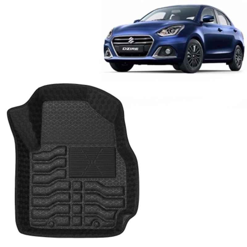 Kingsway 3 Pcs Premium 4.5D 100% Waterproof Tray Shape PVC Black Car Floor Mat Set for Maruti Suzuki Swift Dzire 2020 to 2024 All Model