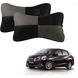 Kozdiko 2 Pcs Leather Grey & Black Neck Rest Car Cushion Pillow Set for Honda Old Amaze (2013-2017)