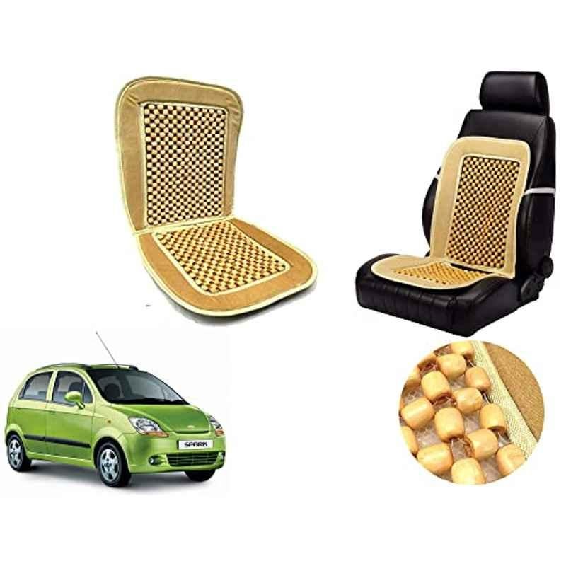 Auto Pearl PU, Velvet & Wooden Beads Beige Rectangular Seat Cushion for Chevrolet Spark