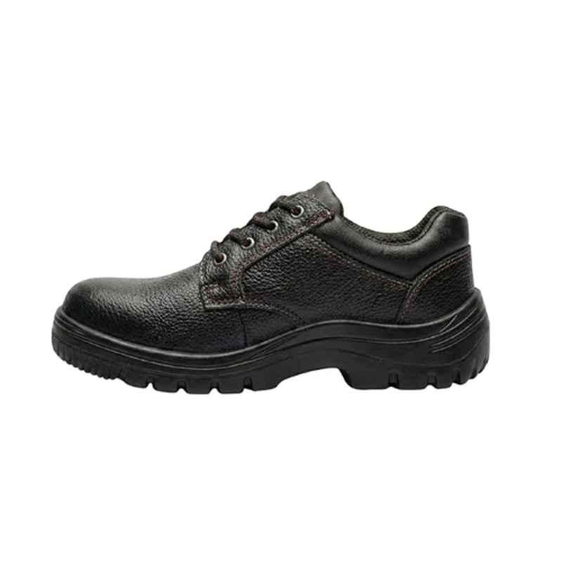 Hind Pro X-TRAFIT Barton Print Split Leather PU Steel Toe Black Safety Shoe for Men, Size: 8