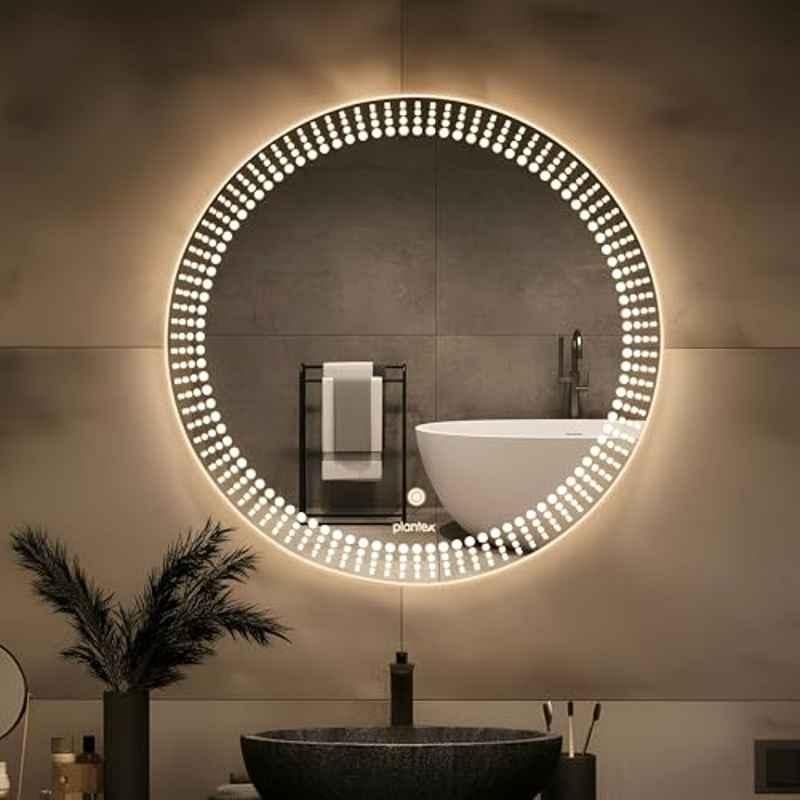 Plantex LED Bathroom Mirror with 3 Tone/Designer Mirror for Living Room/Bedroom/Dressing Room Round Shape Dia.24 inch