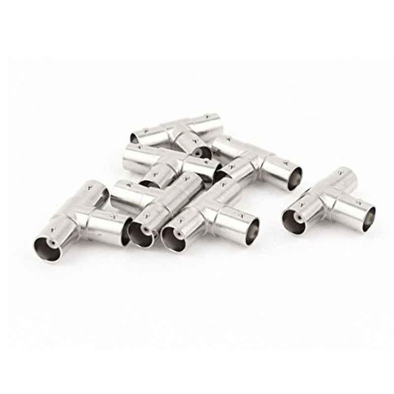 Aexit 32 x 23 x 11mm Metal Silver CCTV Radio BNC F/F Tee Connector (Pack of 7)