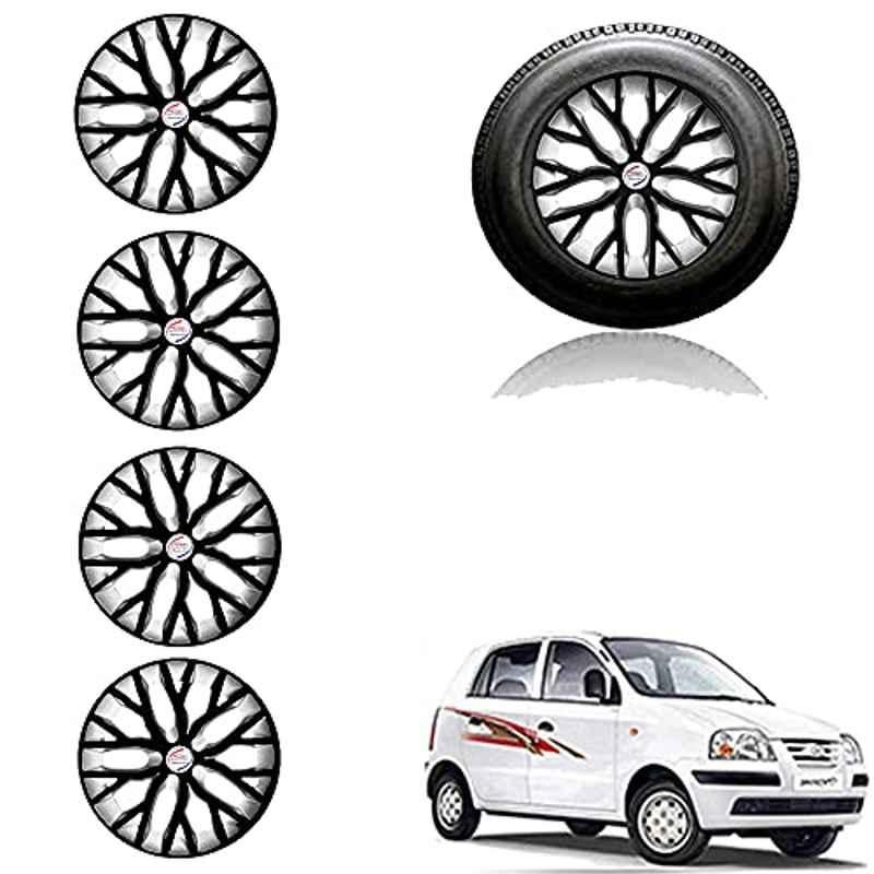 Auto Pearl 13 inch ABS Black & Silver Press Type Car Hub Cap Wheel Cover for Santro Xing