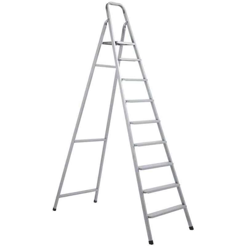 Robustline Heavy Duty Steel Ladder, ULa Stable Folding Ladder. (9 Step, Silver)