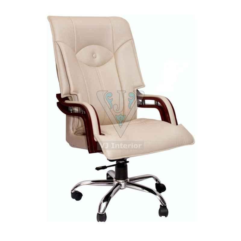 VJ Interior 21 inch 20 kg Leather Executive Chair With Wooden Armrest, VJ-341