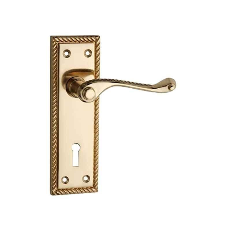 Screwtight B110302PBL 6 inch Brass Golden Scroll Shape Door Lever Lock Handle Set