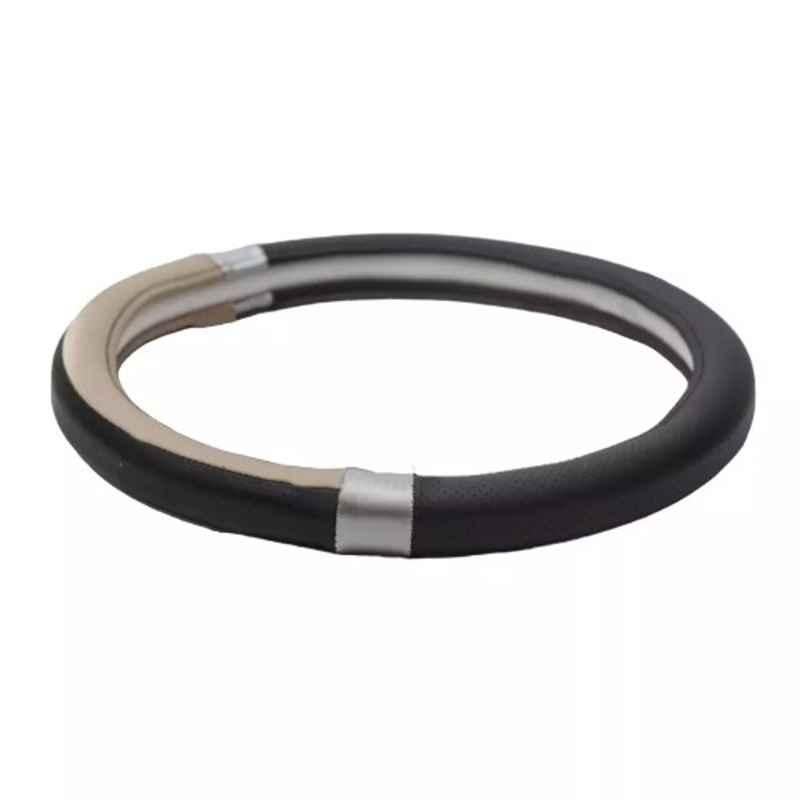 Cipher Small Leather Beige & Black Sporty Look Steering Wheel Grip Cover