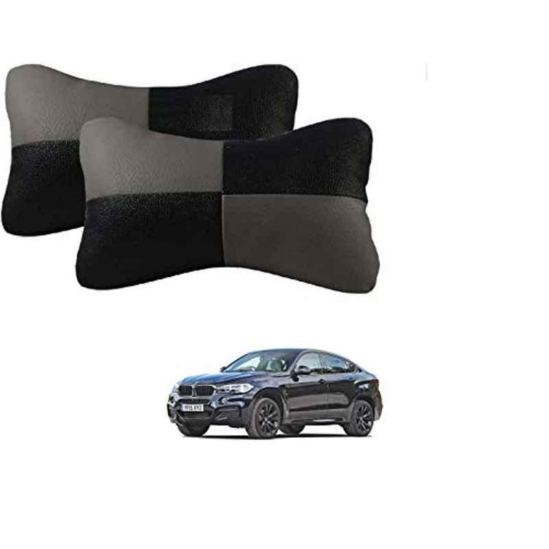 Kozdiko 2 Pcs Leather Grey & Black Neck Rest Car Cushion Pillow Set for BMW X6