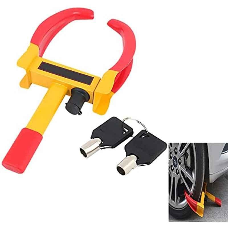 Miwings Universal Yellow Anti Theft Car Wheel Tyre Lock Clamp Heavy Duty Anti Theft Protective Car Wheel Lock Security Tire Clamp