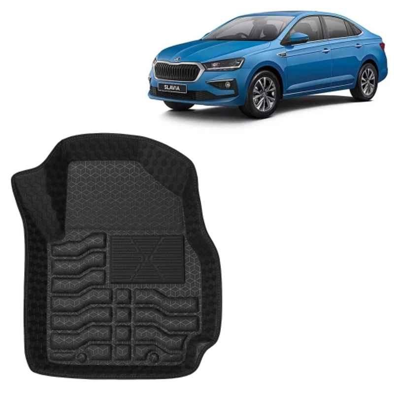 Kingsway 3 Pcs Premium 4.5D 100% Waterproof Tray Shape PVC Black Car Floor Mat Set for Skoda Slavia 2022 Onwards All Model
