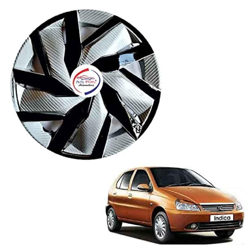 Auto Pearl 4 Pcs 13 inch ABS Black & Silver EGLS28 Hubcap Wheel Cover Set with Retention Ring for Maruti Suzuki Indica