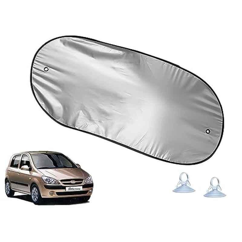 Auto Pearl Polyester Black & Silver Rear Window Sun Shade Curtain with Storage Pouch for Hyundai Getz Prime
