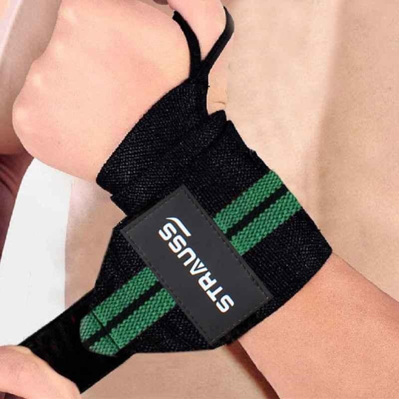 Strauss 20x13x4cm Black & Green Weight Lifting Cotton Wrist Support, ST-1938 (Pack of 2)