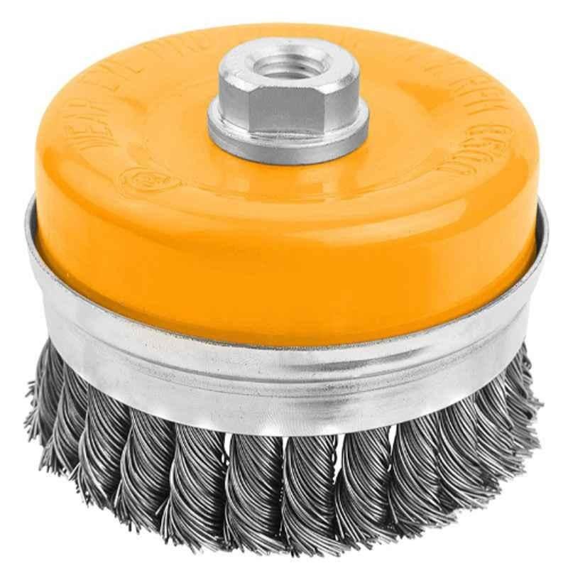 Tolsen 100mm Heavy Duty Industrial Cup Twist Wire Brush with Nut, 77515