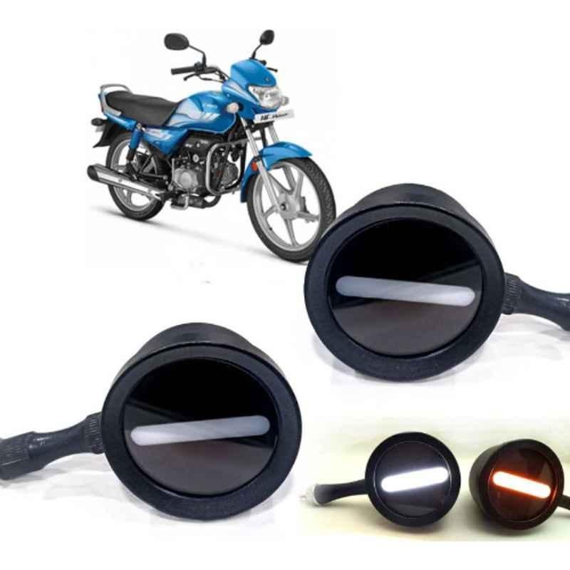 Auto Pearl 2 Pcs 12V Black Bike Front LED Indicator Light Set for Hero HF Deluxe, F108-picture-10