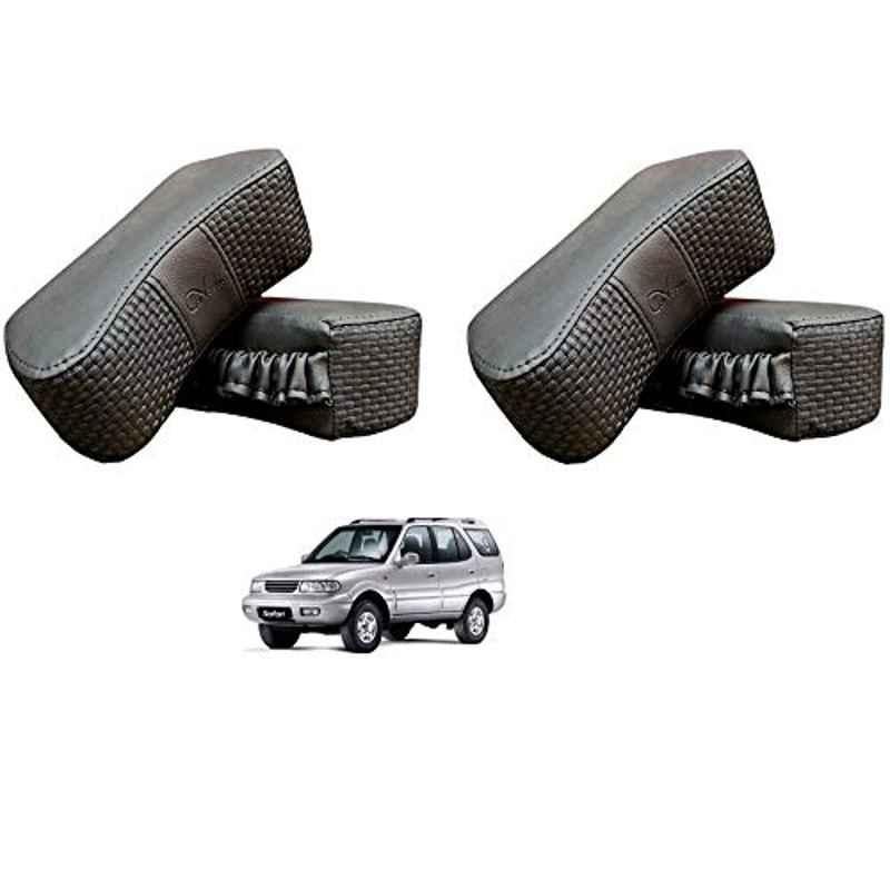 Kozdiko 4 Pcs CV Designer Grey Leatherite Neck Rest Car Cushion Pillow Set for Tata Safari Dicor